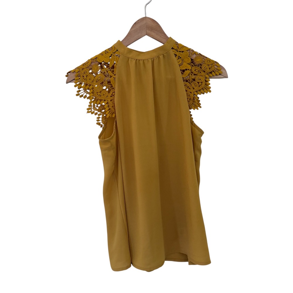 Express Mustard Yellow Lace Mock Neck Sleeveless Top XS